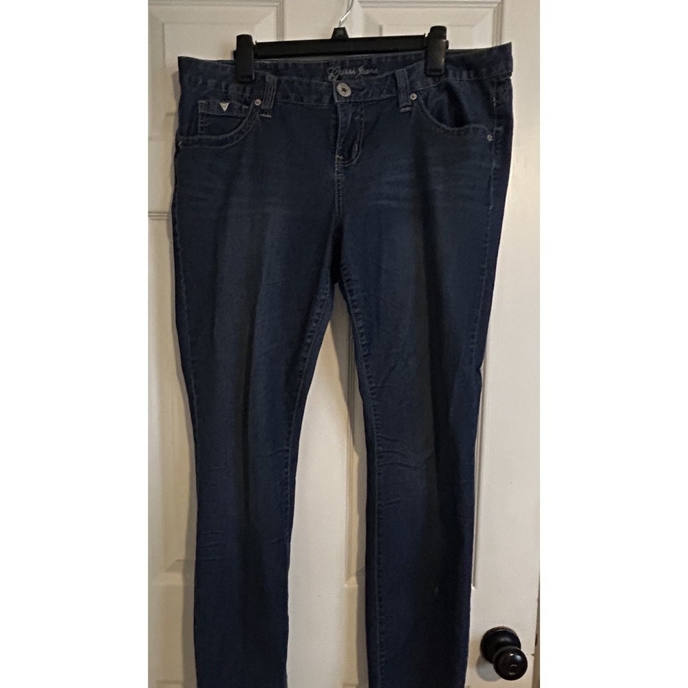 Guess Jeans Womens 34 Straight Y2K Denim Mid Rise Embroidered Pocket Retro Ankle